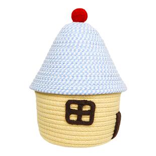 卡通桌面收纳盒零食面膜收纳筐整理盒家用带盖棉线编织玩具储物桶