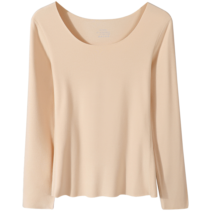 蝶安芬秋冬无痕保暖上衣加绒单件秋衣女发热内衣内搭肤肉色打底衫