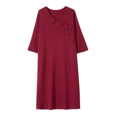 恒源祥2025打底连衣裙春女装针织毛衣裙时尚宽松打底衫妈妈装大红