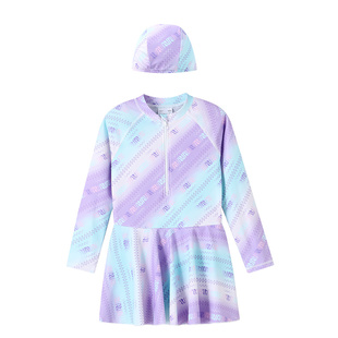 安奈儿女童连体长袖裙装连体泳衣套装2025夏款训练温泉速干收腰