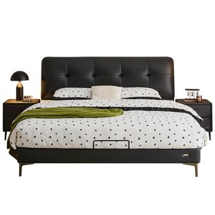 全友家居意式极简1.5m单人黑色头层牛皮床主卧室1米8双人真皮床