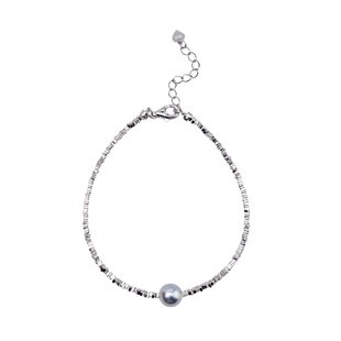 KEZ珠宝天然海水真多麻色银蓝akoya珍珠手链女S925银碎银子手串