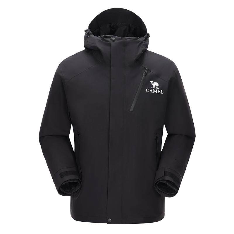 骆驼王者凯甲Evo系列黑色冲锋衣男三合一户外登山服防水防风外套