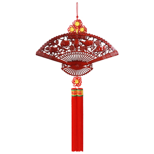 中国结挂件大号客厅玄关扇形福字香樟木壁挂传统手工特色礼品装饰