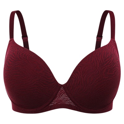 【小青提-斑纹蕾丝】遐大胸显小聚拢无痕文胸结婚新娘红色内衣女