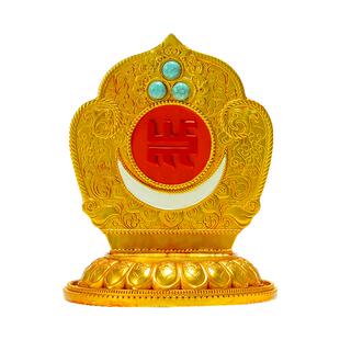 闯隆家用桌面铜鎏金《吉祥安巴根特》铜像底座藏式室内台面摆件