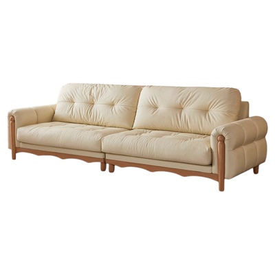 顾家家居实木榉木猫抓皮直排沙发