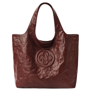 CASSILE卡思乐女包植鞣牛皮小托特包复古酒红斜挎通勤包手提包