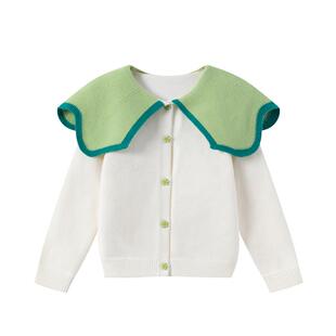 青蛙王子童装女宝宝大翻领毛衣针织衫中大女童甜美洋气春秋装上衣