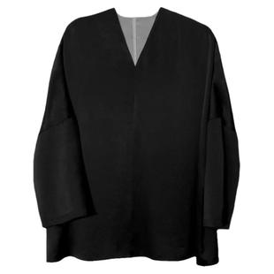 陈小满原创设计30姆米重磅真丝素绉缎双层V领两面穿慵懒宽松上衣