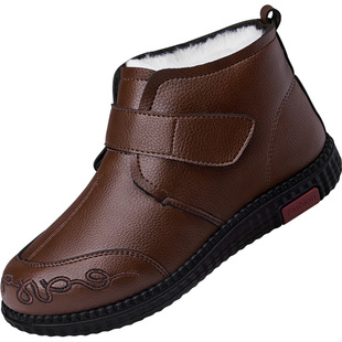 老人棉鞋女冬季加绒加厚羊毛雪地靴皮鞋中老年奶奶保暖防滑妈妈鞋