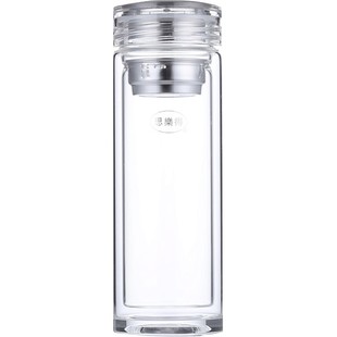 思乐得双层隔热玻璃杯子男商务带滤网家用办公室泡茶杯带盖水杯