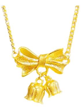 调太幅18K金铃兰花蝴蝶结项链