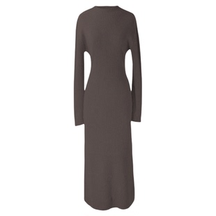 SYT自制 法式气质优雅风半高领长袖修身显瘦打底长款针织连衣裙女