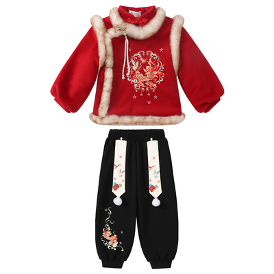 儿童拜年服男女童新中式刺绣加厚