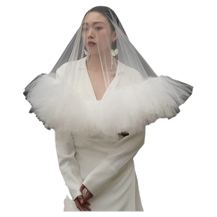 韩版新款新娘结婚礼主婚纱长拖尾头纱森系超仙美户外简约仪式造型