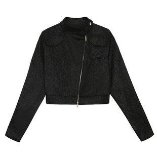 PAPERLLL 辛间酷飒立领斜拉链夹克女H型遮肉显瘦长裤纹理感套装