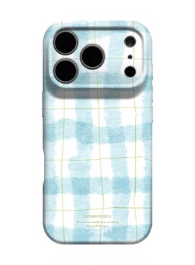 蓝条纹 适用iPhone16苹果17promax新款手机壳保护外壳15简约韩系ins风14潮流高级感艺术小众款13全包镜头防摔