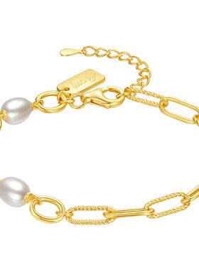 周六福S925银黄金色手链女福牌手串手饰百搭时尚送女友节日礼物