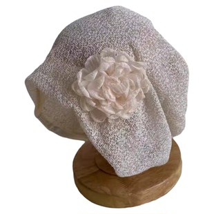 韩系复古花朵堆堆帽女夏季薄款透气遮白发包头帽时尚洋气套头帽子