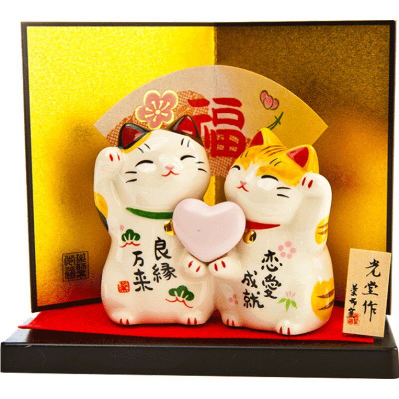 手工彩绘幸福招财猫摆件药师窑