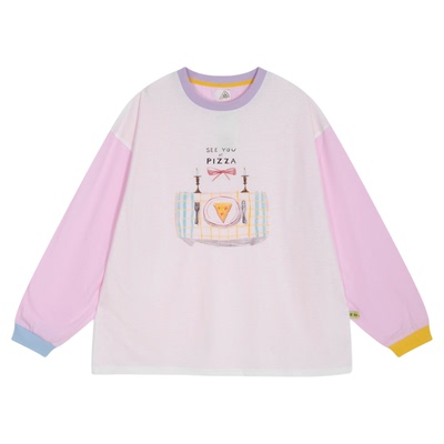 SEE YOU at PIZZA T恤女2025夏季新款含棉印花撞色长袖 T恤497600