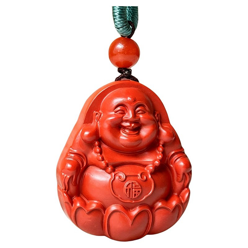 朱砂弥勒佛莲花福字吊坠