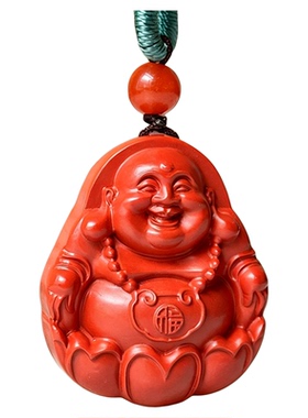 朱砂弥勒佛莲花福字吊坠