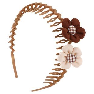 儿童奶咖可爱花朵发箍女童碎发梳卡通头箍女孩带齿防滑宝宝插梳卡