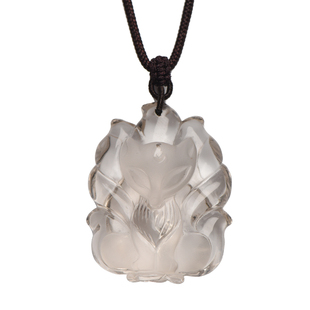 天然白水晶狐狸吊坠饰品九尾狐狸项链白狐挂件锁骨链九尾狐毛衣链