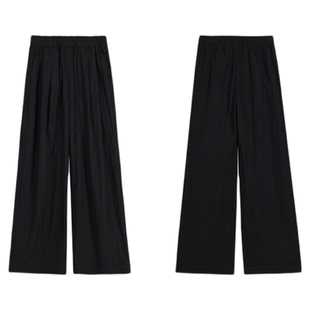 MULVAN 松紧绳高腰宽松垂感休闲裤女夏季新款拖地阔腿拖地长裤