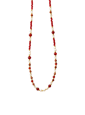 JoJo｜安可拉红天然石珍珠玛瑙串珠项链手链珍珠吊坠项链叠戴套装