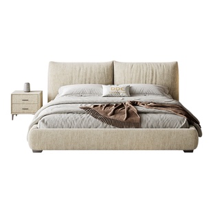 DDC奶油风软包布艺床现代全拆洗实木主卧双人床1米8雪尼尔储物床