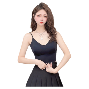 黑色纯欲性感小吊带背心女夏季法式深V领美背内搭打底带胸垫上衣