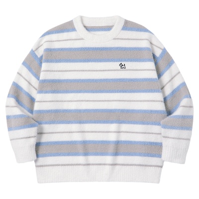 PSO Brand男装女装撞色圆领条纹毛衣男款冬季宽松上衣慵懒毛线衣