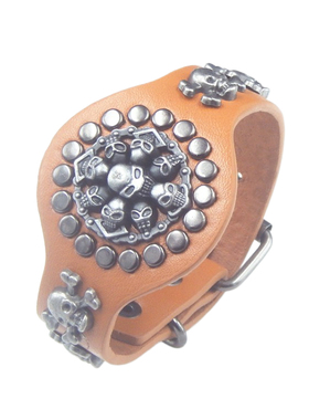 圆盘骷髅头朋克土黄拍照道具手环