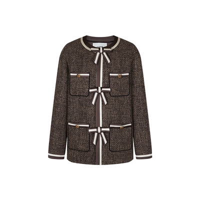 none粗花呢小香风中长款外套