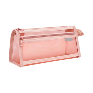 拉链设计透明网纱笔袋大容量双层拉链学生文具盒考试专用金属拉链