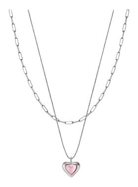 粉色爱心双层项链轻奢时尚百搭简约吊坠高级感爱心叠层锁骨链新款