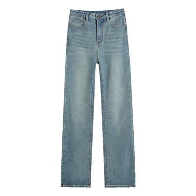 复古直筒裤女高腰弹力阔腿裤子