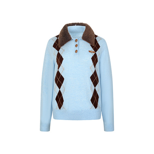 ARTE PURA25秋冬胶囊新款撞色毛领菱格毛针织衫女英伦学院风毛衣