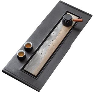 国画石茶盘家用天然整块乌金石高端轻奢中式茶台茶海创意茶具托盘