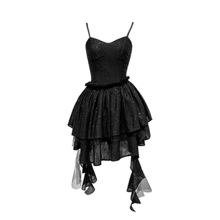 SainteYunne上与原创高定刺绣珠片吊带短裙不规则下摆连衣裙LQ526