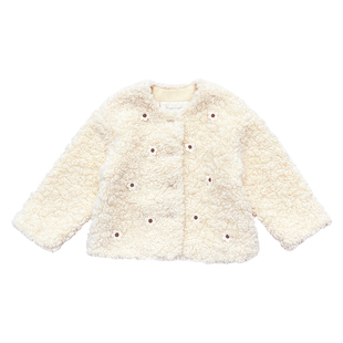 小童木 可爱毛茸茸女童毛毛外套冬装新款立体花朵中大童短款大衣