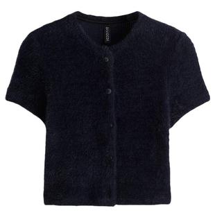 HM女装毛针织衫春季时尚圆领短袖毛茸miu系开衫1271288