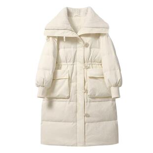 奶白加厚中长款羽绒棉服女2026秋冬季新品炸街羊羔毛翻领加厚外套