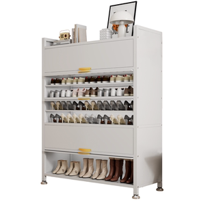 鞋柜家用门口钢制入户门玄关柜落地防尘靠墙一体多层碳钢防尘鞋架