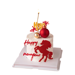 网红2026马年元旦除夕跨年蛋糕装饰新年礼花马到成功亚克力插件