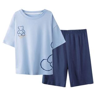 英博伦青少年睡衣男童家居服套装男大童初中学生短袖纯棉夏季薄款