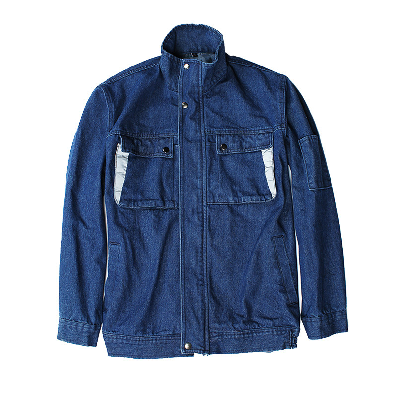 加厚纯棉立领牛仔工作服套装男女款耐磨耐烫劳保服电工电焊工工装